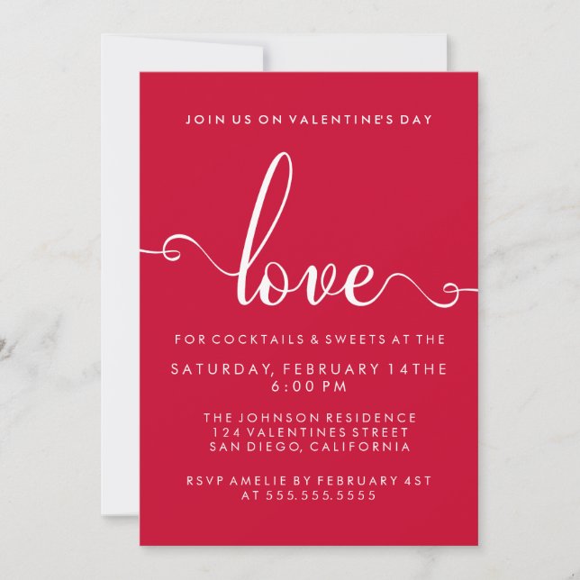 Invitación Fiesta elegante del día de San Valentín del "amor" (Anverso)
