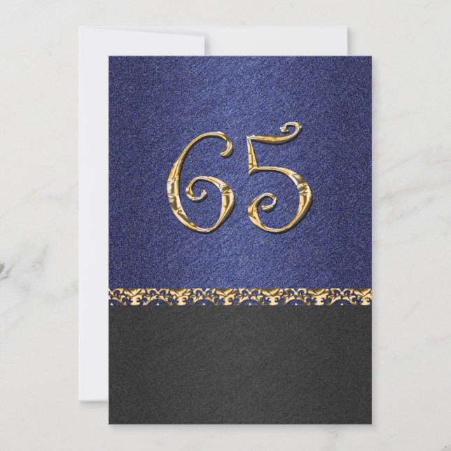Invitación Fiesta elegante del oro del negro azul 65.o (Anverso)