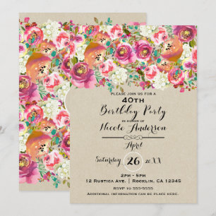Invitación Fiesta elegante lamentable floral y de Kraft
