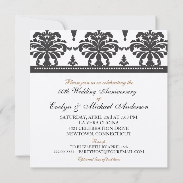 Invitación Fiesta elegante metálica dorada del 50 aniversario (Anverso)