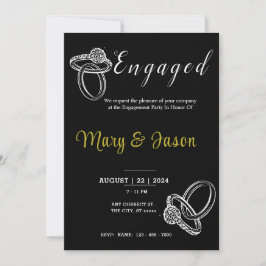 Invitación fiesta elegante minimalista negro, blanco dorado c