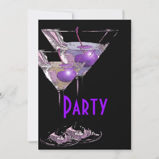 Invitación Fiesta elegante negro morado (Anverso)
