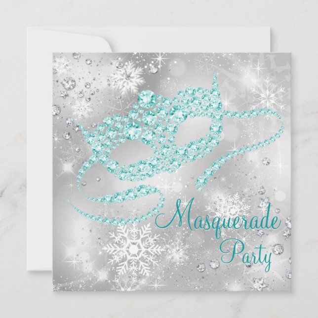 Invitación Fiesta elegante plateado y Verde azulado de la mas (Anverso)