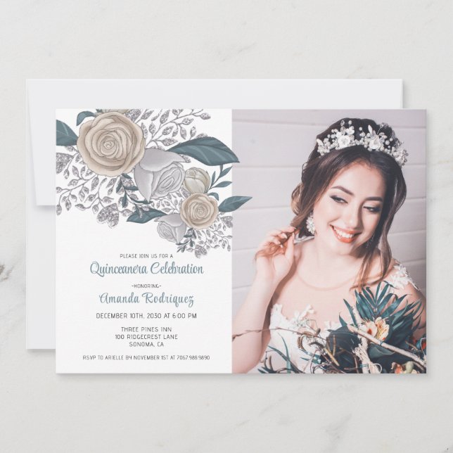 Invitación Fiesta elegante Princesa Foto Quinceanera (Anverso)
