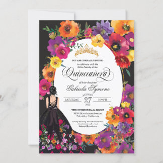Invitación Fiesta Embroidery Watercolor Floral Quinceanera In