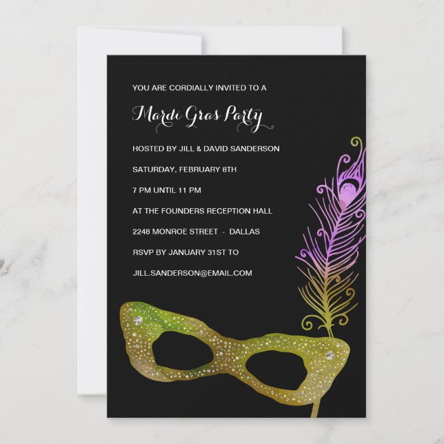 Invitación Fiesta emplumado del carnaval de la mascarada de (Anverso)