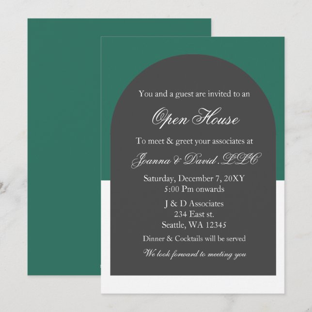 Invitación Fiesta empresarial moderno de Arch Green (Anverso / Reverso)