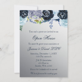 Invitación Fiesta empresarial Silver Blue Floral