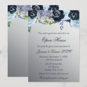 Invitación Fiesta empresarial Silver Blue Floral