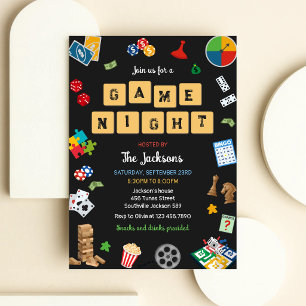 Invitación Fiesta en casa, Juegos de mesa, Cumpleaños de noch