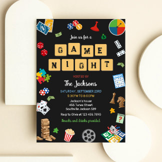 Invitación Fiesta en casa, Juegos de mesa, Cumpleaños de noch