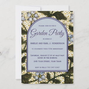 Invitación Fiesta en el Jardín - Floral Vintage Azul Polvorie