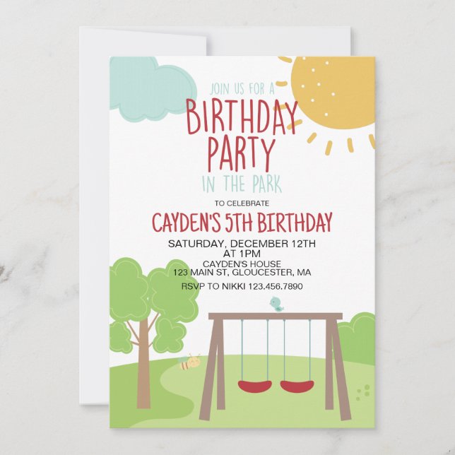 Invitación Fiesta en el Parque Cumpleaños en el Parque de Jue (Anverso)