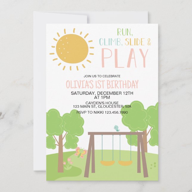 Invitación Fiesta en el Parque Cumpleaños en el Parque de Jue (Anverso)