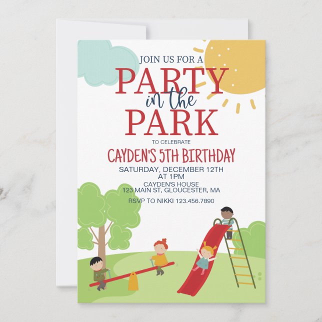 Invitación Fiesta en el Parque Cumpleaños en el Parque de Jue (Anverso)
