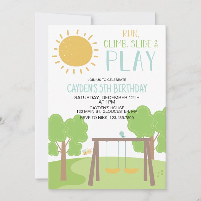Invitación Fiesta en el Parque Cumpleaños en el Parque de Jue (Anverso)