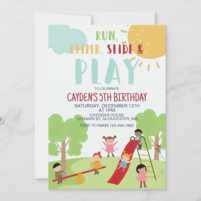 Invitación Fiesta en el Parque Cumpleaños en el Parque Infant (Anverso)