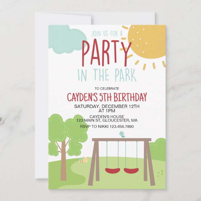 Invitación Fiesta en el parque infantil Cumpleaños (Anverso)