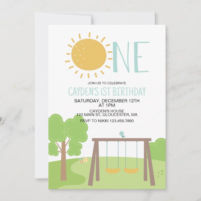 Invitación Fiesta en el parque infantil Primer cumpleaños (Anverso)