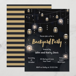 Invitación Fiesta en el patio trasero con luces de Edison y e
