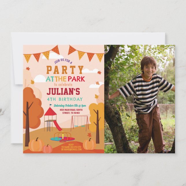 Invitación Fiesta en el picnic de cumpleaños de Park otoño (Anverso)