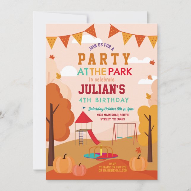 Invitación Fiesta en el picnic de cumpleaños de Park otoño (Anverso)