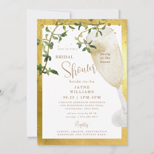 Invitación Fiesta en la casa Champagne Bridal Shower II (Anverso)