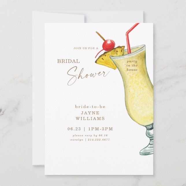 Invitación Fiesta en la casa Pina Colada Bridal Shower (Anverso)