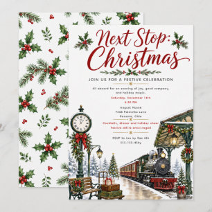 Invitación Fiesta en la Estación de Trenes de Navidad