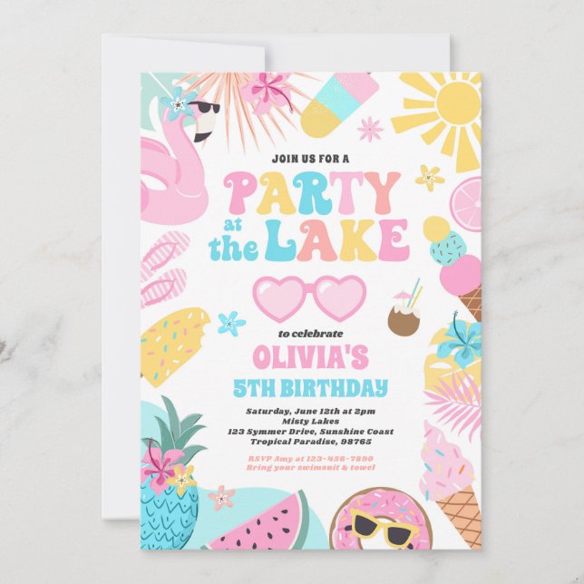 Invitación Fiesta En La Fiesta De Cumpleaños De BBQ Lake Summ (Anverso)