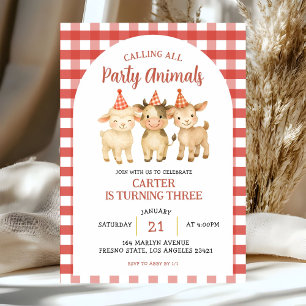 Invitación Fiesta en la granja llamando a todos los animales