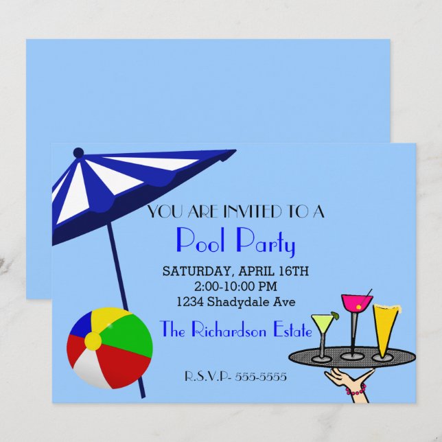 Invitación Fiesta en la piscina (Anverso / Reverso)