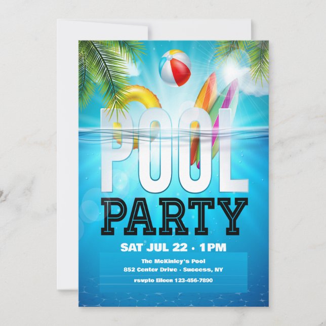 Invitación Fiesta en la Piscina (Anverso)