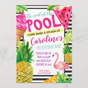 Invitación Fiesta en la piscina adolescente, flamenco,