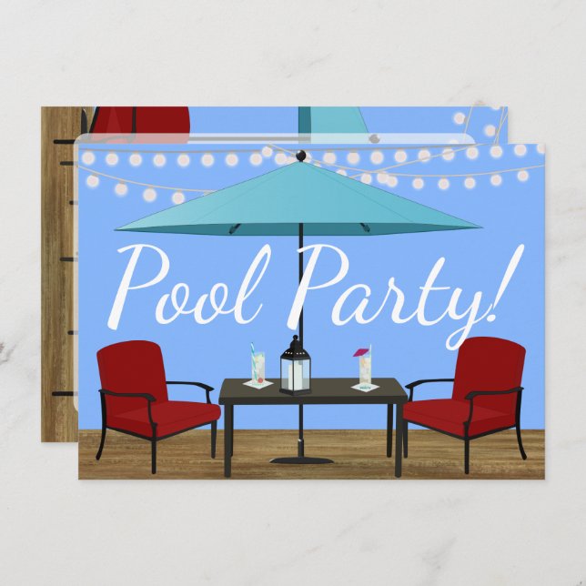 Invitación Fiesta en la piscina al aire libre (Anverso / Reverso)