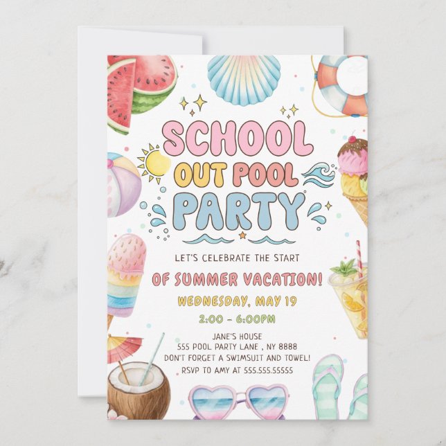 Invitación Fiesta en la Piscina al Terminar las Clases Comien (Anverso)