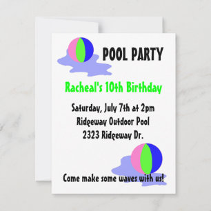 Invitación Fiesta en la Piscina Balones Brillantes de Playa