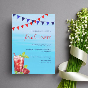 Invitación Fiesta en la piscina bebida roja agua azul