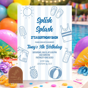 Invitación Fiesta en la piscina con garabatos a mano