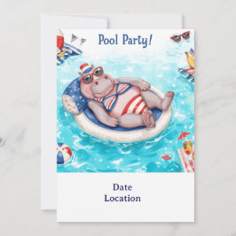 Invitación Fiesta en la piscina con hipopótamo
