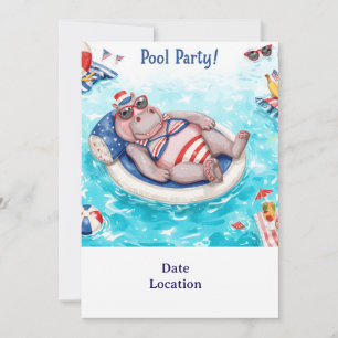 Invitación Fiesta en la Piscina con Hipopótamo