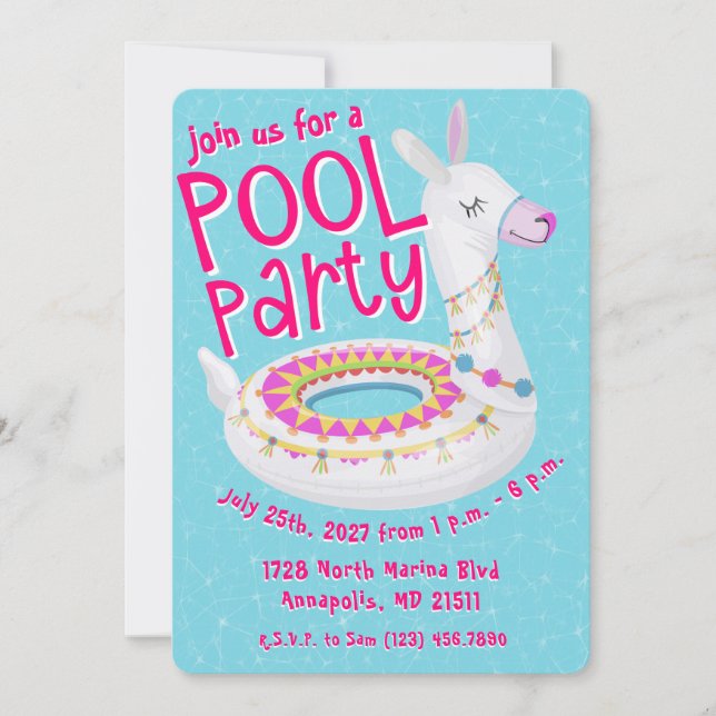 Invitación Fiesta en la Piscina con Llama Flotante (Anverso)