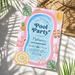 Invitación Fiesta en la Piscina Cumpleaños de Niña con Tema d