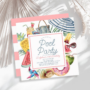 Invitación Fiesta en la Piscina Cumpleaños de Niña Paraguas T