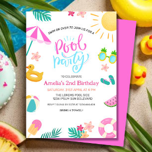 Invitación Fiesta en la Piscina Cumpleaños de Verano Tropical