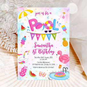 Invitación Fiesta en la Piscina Cumpleaños Moderno con Tema