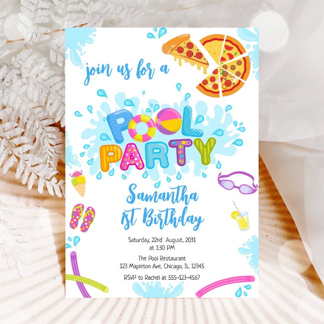 Invitación Fiesta en la Piscina | Cumpleaños Moderno con Tema (Subido por el creador)