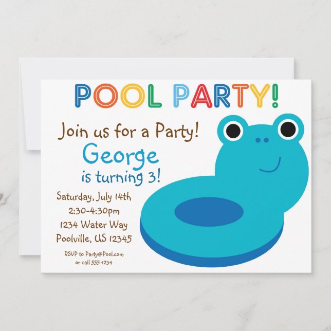 Invitación Fiesta en la piscina de la natación - cumpleaños (Anverso)