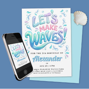 Invitación Fiesta en la piscina de la playa divertida Azul Ti