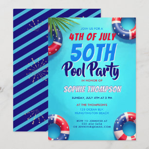 Invitación Fiesta en la Piscina del 4 de Julio Americana Cump